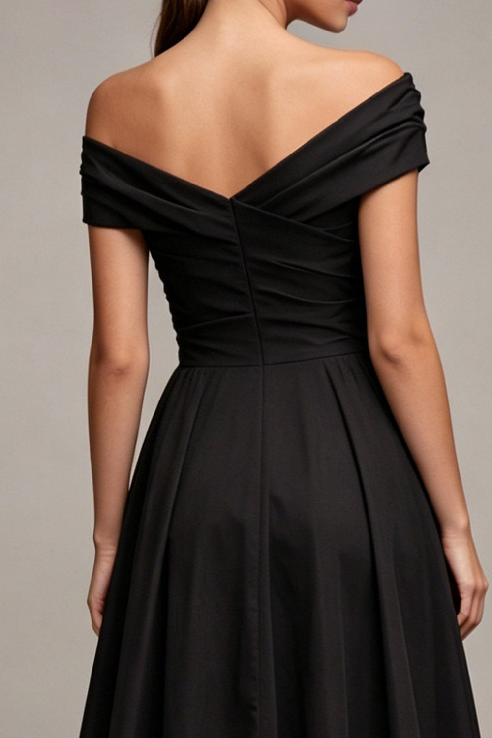 Ruched Maxi A Line Black Off the Shoulder Formal Dress