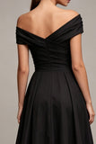 Ruched Maxi A Line Black Off the Shoulder Formal Dress