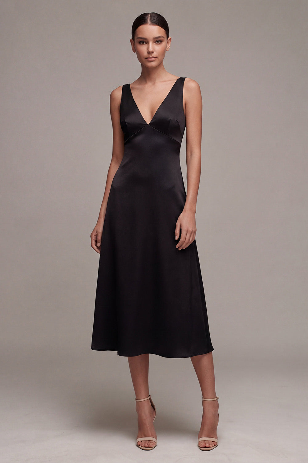A Line Midi V-Neck Backless Formal Dress