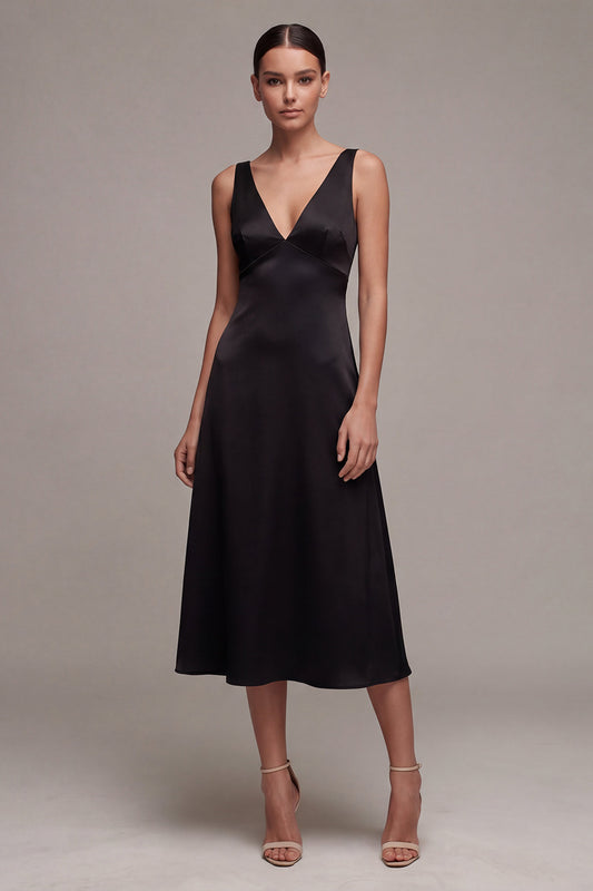 A Line Midi V-Neck Backless Formal Dress