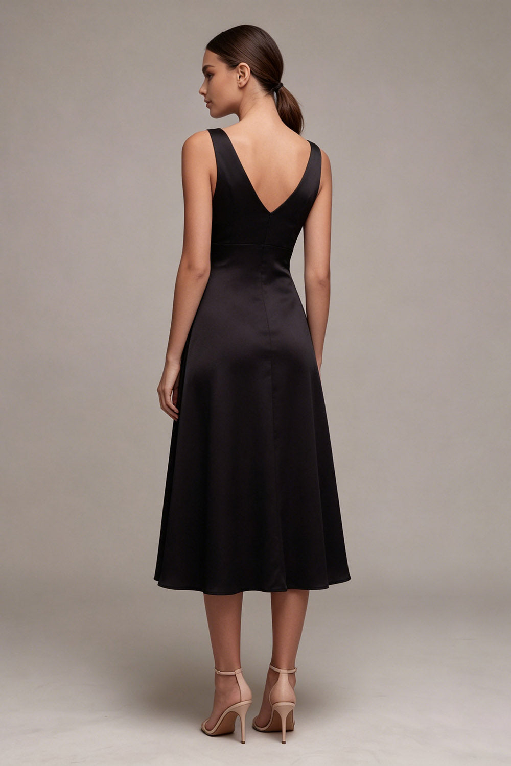 A Line Midi V-Neck Backless Formal Dress