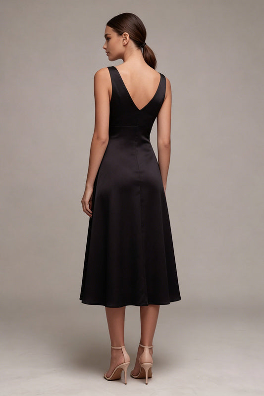 A Line Midi V-Neck Backless Formal Dress