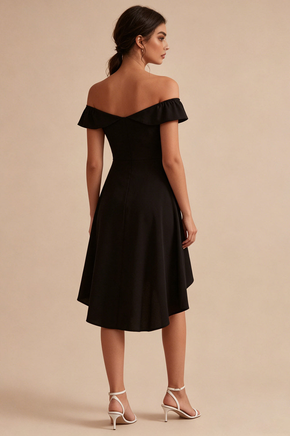 High Low A Line Off the Shoulder Little Black Dress
