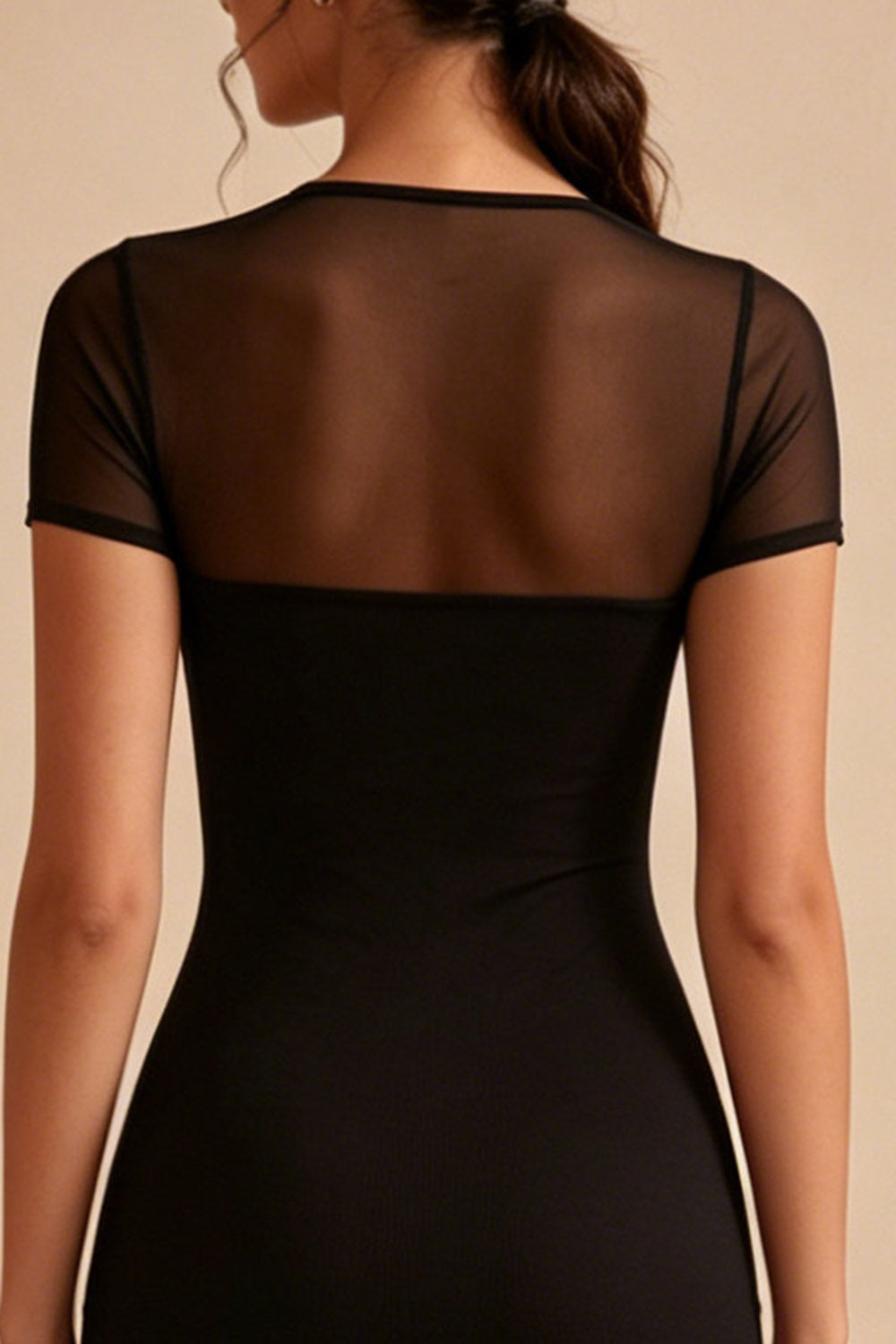 Short Sleeves Mesh Tight Little Black Dress