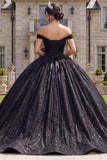 Off the Shoulder Princess Sparkly Black Long Quinceanera Dress with Beading