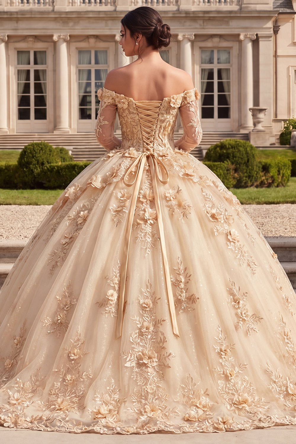 open lace back dress Sophia Champagne Lace A-Line Wedding Dress main image 1