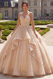 Strapless Champagne Glitter Princess Long Quinceanera Dress with Ruffles