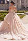 Strapless Champagne Glitter Princess Long Quinceanera Dress with Ruffles