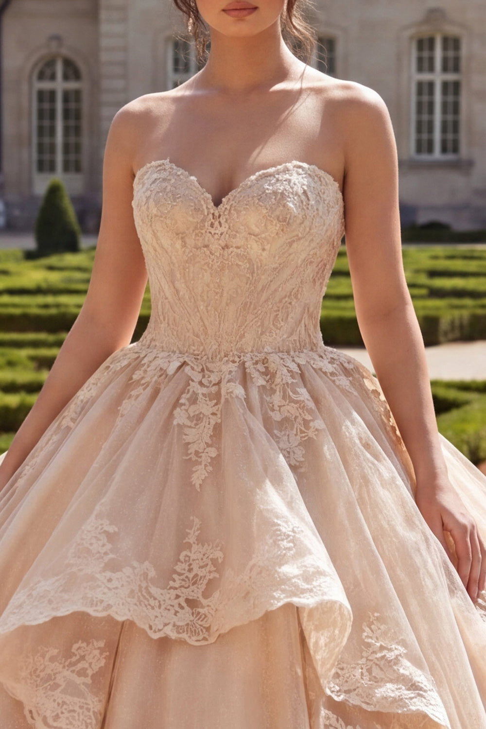 Strapless Champagne Glitter Princess Long Quinceanera Dress with Ruffles
