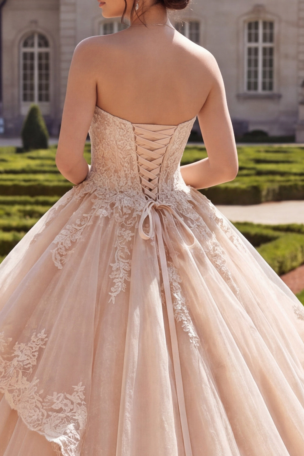 Strapless Champagne Glitter Princess Long Quinceanera Dress with Ruffles