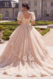 V-Neck Champagne Glitter Princess Long Quinceanera Dress with Ruffles