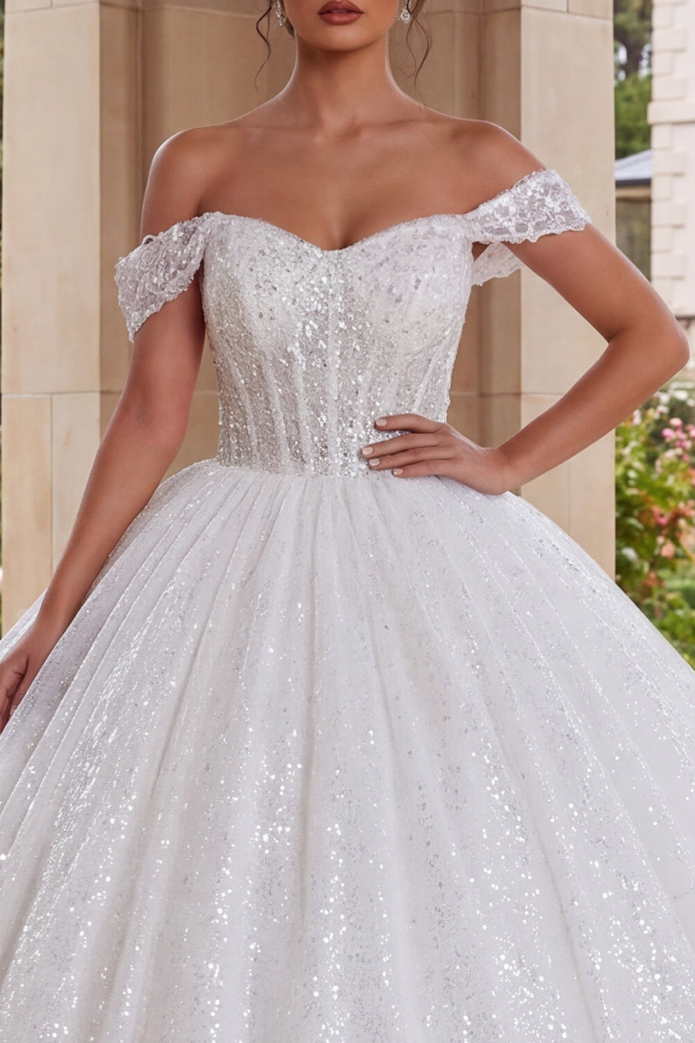 Sparkly White Off the Shoulder Princess Long Quinceanera Dress with Beading