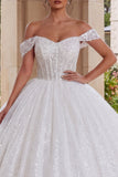 Sparkly White Off the Shoulder Princess Long Quinceanera Dress with Beading