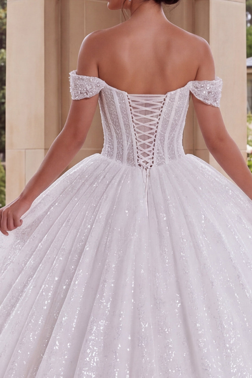 Sparkly White Off the Shoulder Princess Long Quinceanera Dress with Beading
