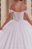 Sparkly White Off the Shoulder Princess Long Quinceanera Dress with Beading