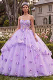 Lilac Strapless Corset Long Floral Princess Quinceanera Dress