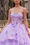Lilac Strapless Corset Long Floral Princess Quinceanera Dress