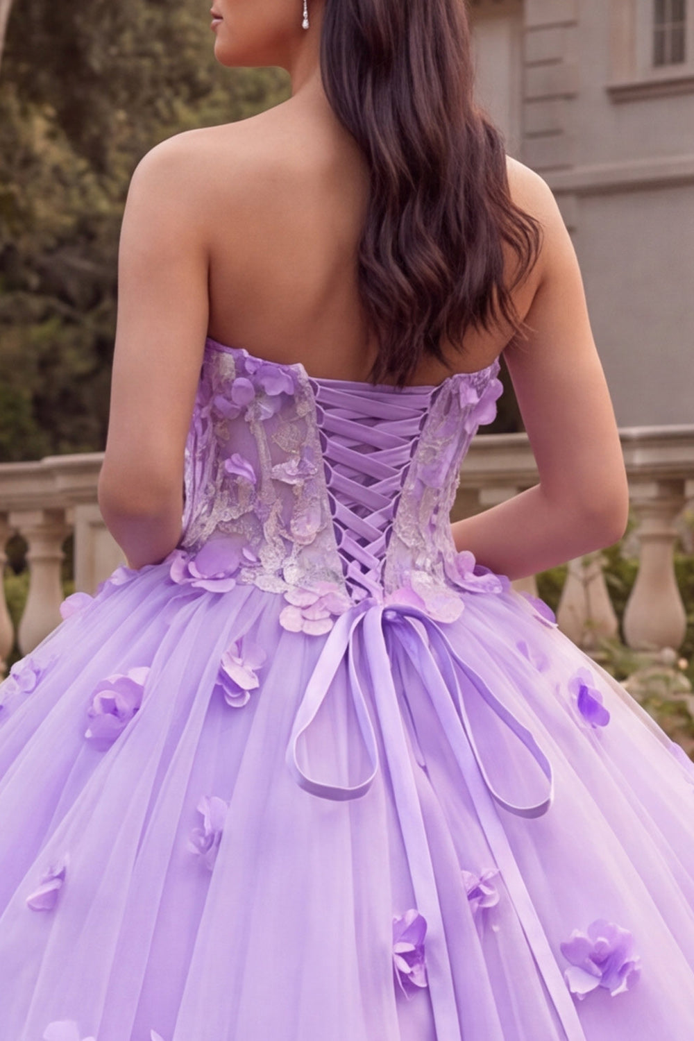 Lilac Strapless Corset Long Floral Princess Quinceanera Dress