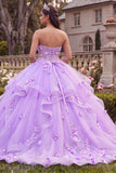 Long Floral Princess Lilac Strapless Corset Quinceanera Dress with Ruffles