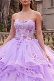 Long Floral Princess Lilac Strapless Corset Quinceanera Dress with Ruffles