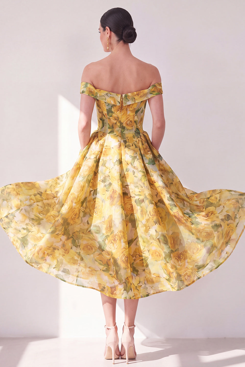 A Line Maxi Butter Yellow Floral Beach Wedding Guest Dress