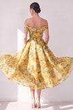 A Line Maxi Butter Yellow Floral Beach Wedding Guest Dress