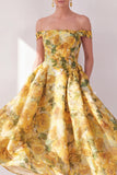 A Line Maxi Butter Yellow Floral Beach Wedding Guest Dress