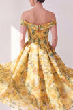 A Line Maxi Butter Yellow Floral Beach Wedding Guest Dress