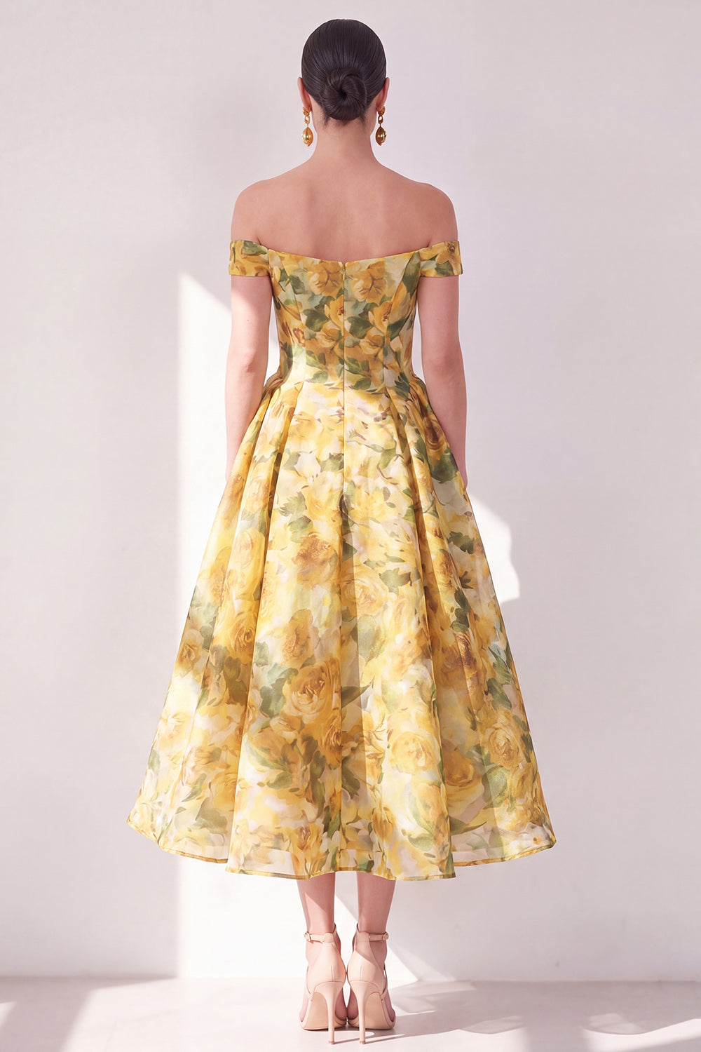 A Line Maxi Butter Yellow Floral Beach Wedding Guest Dress