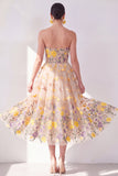 Apricot Strapless Floral A Line Maxi Wedding Guest Dress