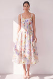 White Purple Flower Corset A Line Maxi Beach Wedding Guest Dress