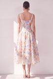 White Purple Flower Corset A Line Maxi Beach Wedding Guest Dress