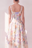 White Purple Flower Corset A Line Maxi Beach Wedding Guest Dress