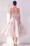 White Purple Flower Strapless A Line Maxi Beach Wedding Guest Dress