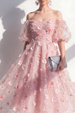 Sparkly Blush Beaded Ruched Floral A Line Maxi Wedding Guest Dress