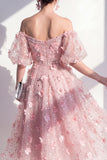 Sparkly Blush Beaded Ruched Floral A Line Maxi Wedding Guest Dress