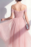 Blush Off the Shoulder Ruched A Line Maxi Wedding Guest Dress
