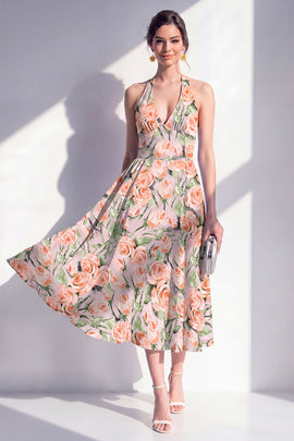 Zapakasa Women Pink Maxi Floral Beach Wedding Guest Dress A Line Halter Summer Dress Zapakasa Women Pink Maxi Floral Beach Wedding Guest Dress A Line Halter Summer Dress