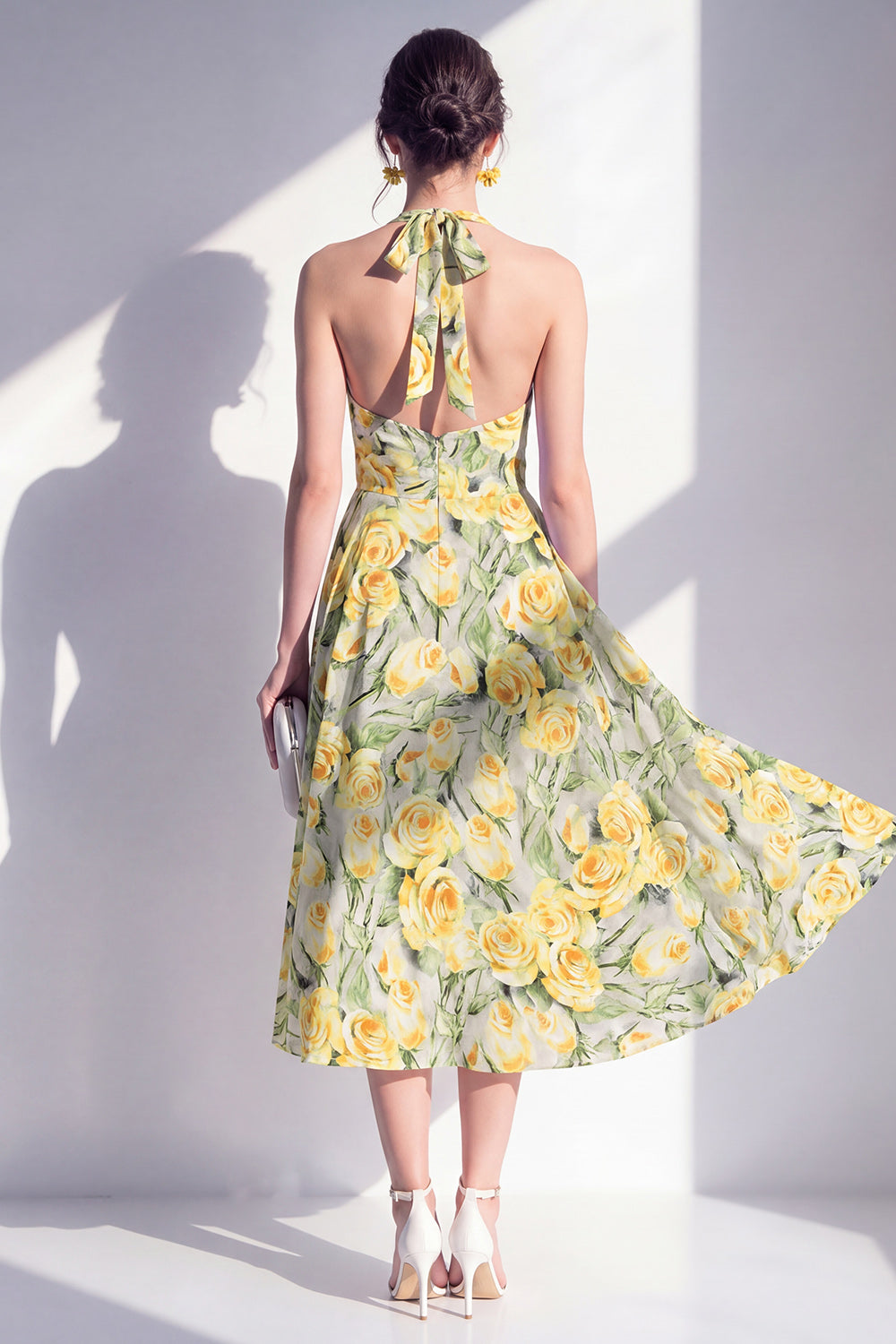 Pink Flower Halter A Line Maxi Beach Wedding Guest Dress
