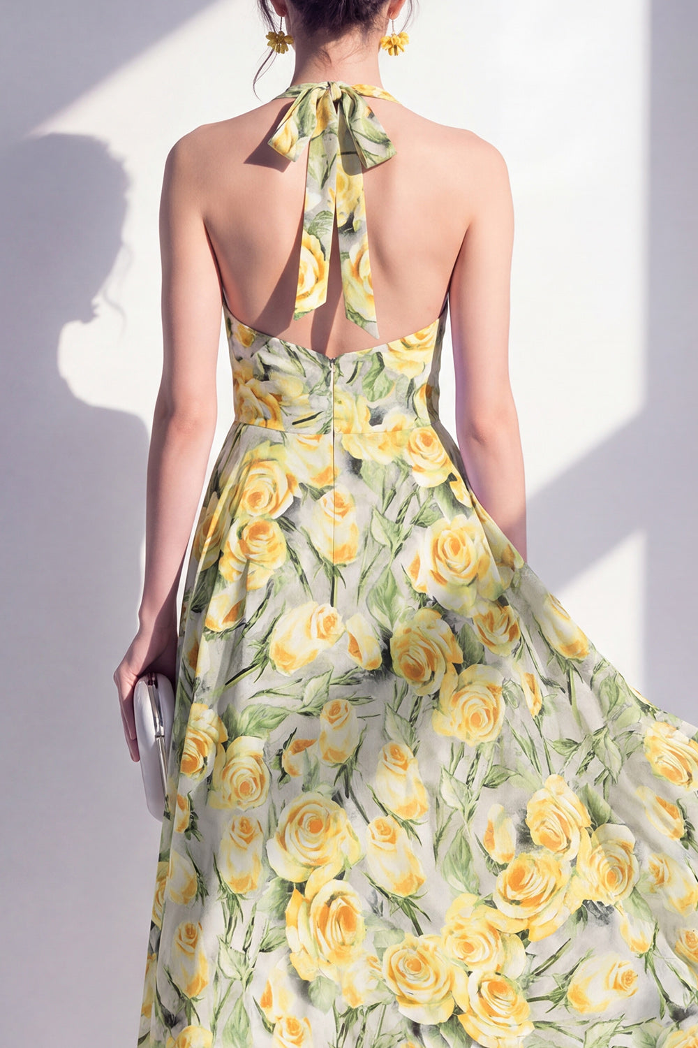 Pink Flower Halter A Line Maxi Beach Wedding Guest Dress