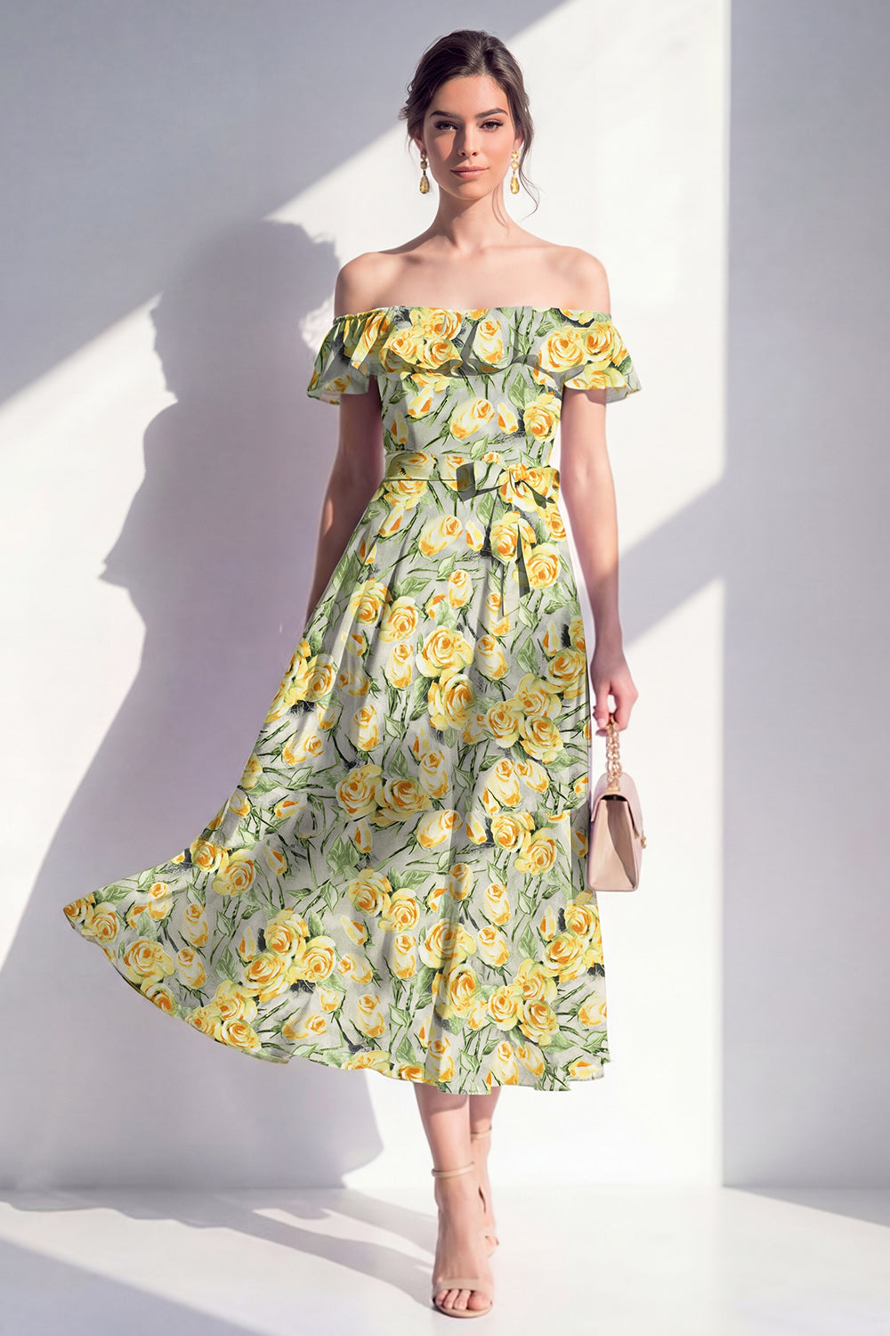 Maxi Pink Flower A Line Beach Wedding Guest Dress with Ruffles