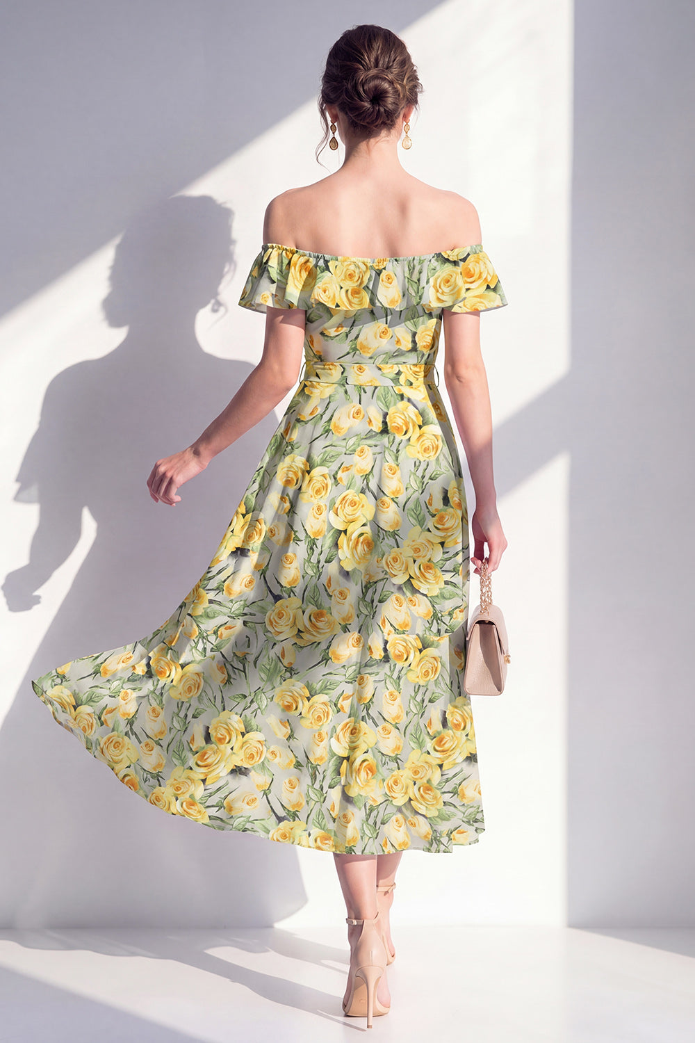Maxi Pink Flower A Line Beach Wedding Guest Dress with Ruffles