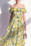 Maxi Pink Flower A Line Beach Wedding Guest Dress with Ruffles