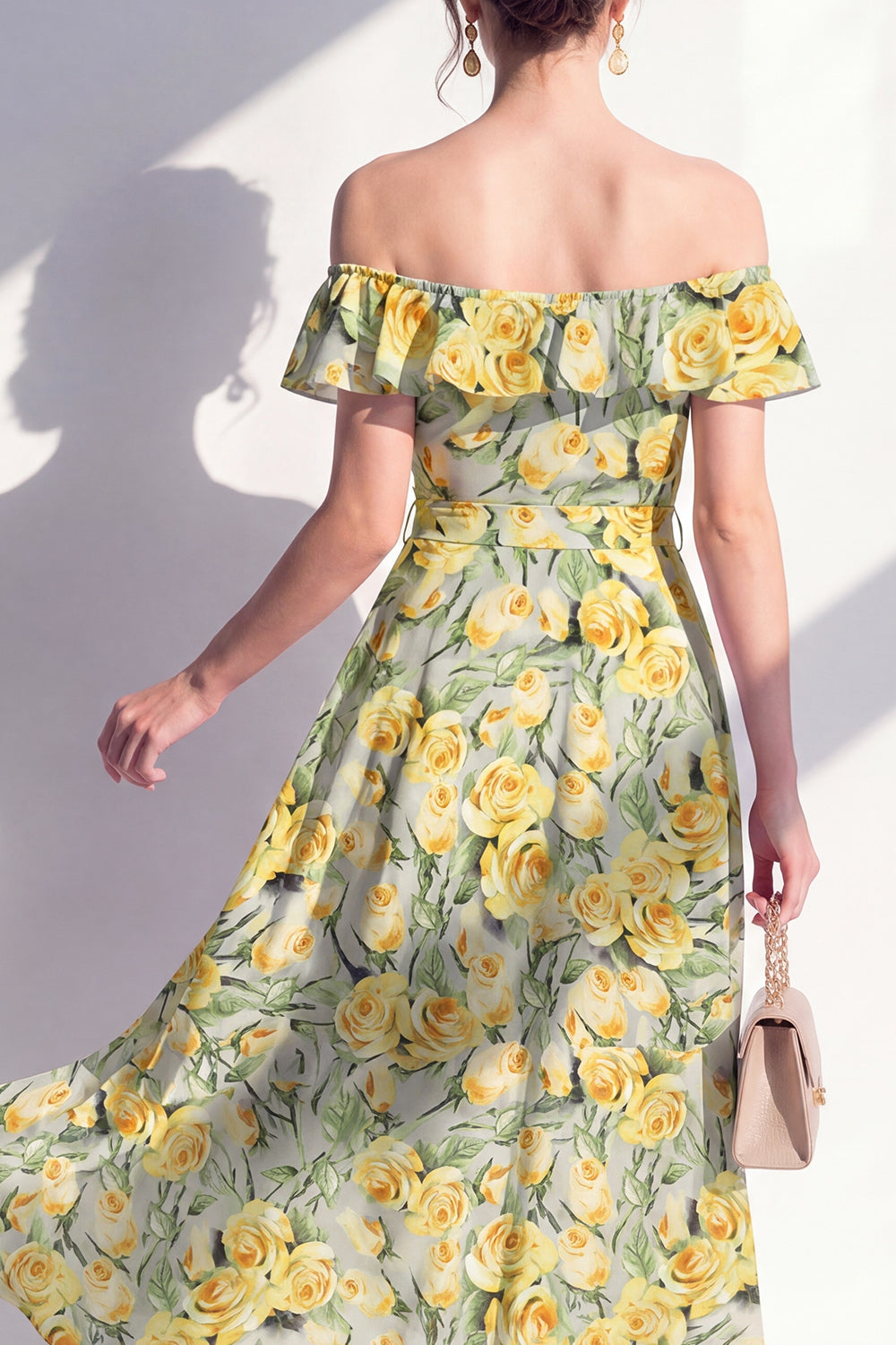 Maxi Pink Flower A Line Beach Wedding Guest Dress with Ruffles