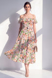 Maxi Pink Flower A Line Beach Wedding Guest Dress with Ruffles
