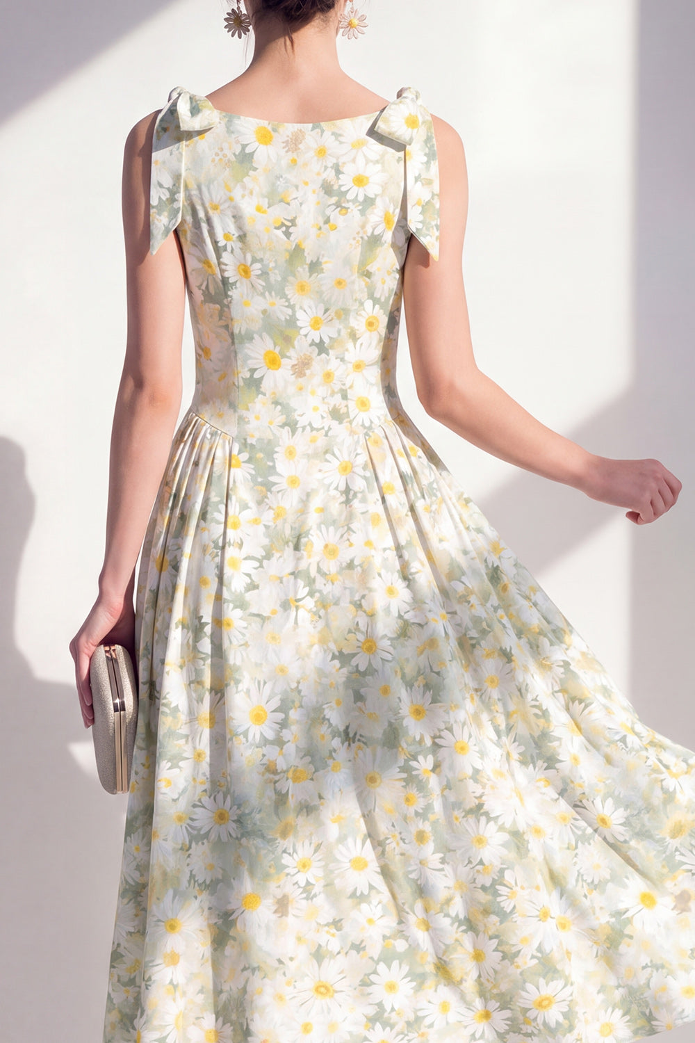 Boat Neck Light Green Floral A Line Maxi Beach Wedding Guest Dress with Bows