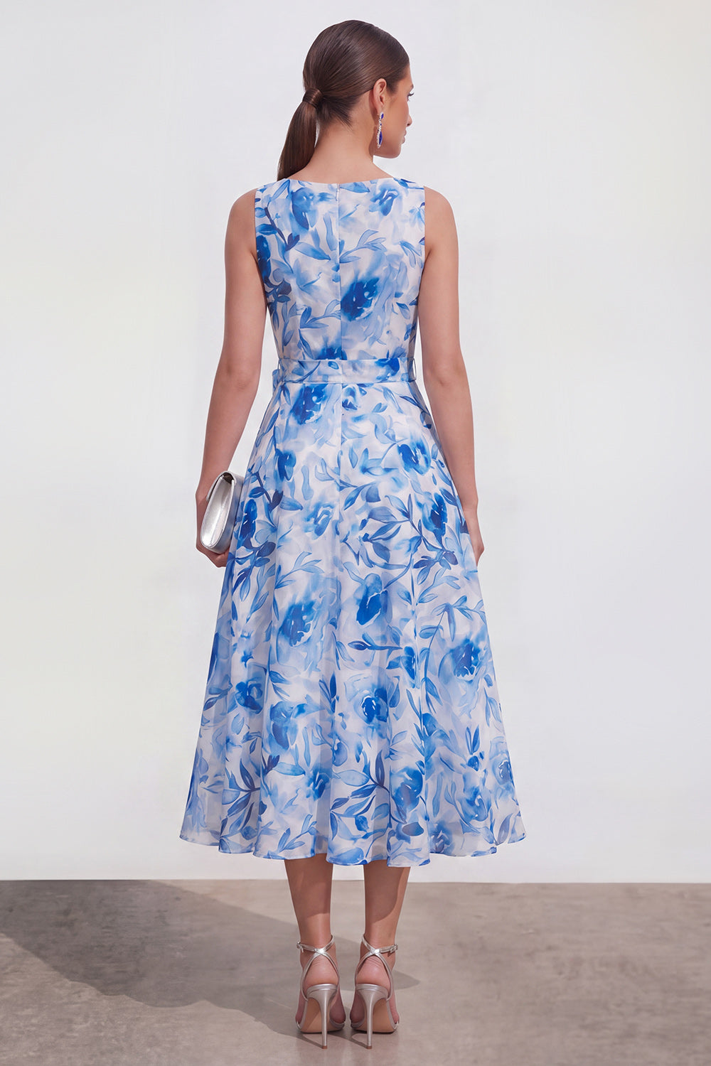 Purple Flower V-Neck A Line Maxi Beach Wedding Guest Dress with Bow