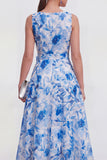 Purple Flower V-Neck A Line Maxi Beach Wedding Guest Dress with Bow