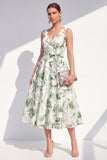 Purple Flower V-Neck A Line Maxi Beach Wedding Guest Dress with Bow