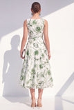 Purple Flower V-Neck A Line Maxi Beach Wedding Guest Dress with Bow